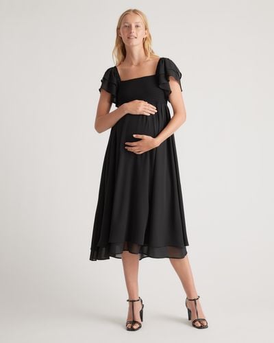 Quince Chiffon Maternity Smocked Flutter Sleeve Dress, Recycled Polyester - Black
