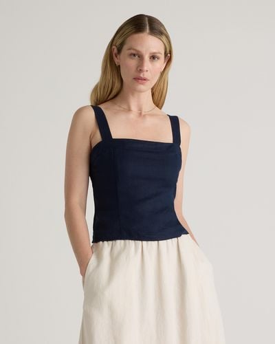 Quince 100% European Linen Fitted Tank Top - Blue