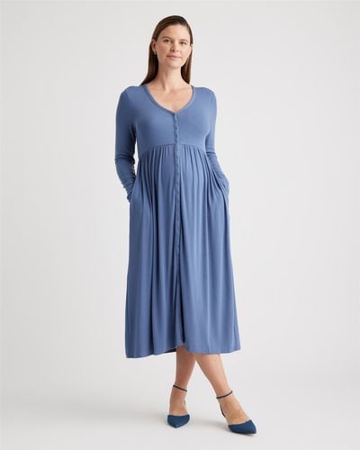 Quince Tencel Rib Maternity & Nursing Button Front Dress - Blue