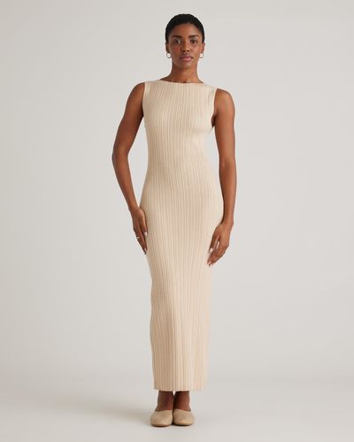 Quince Cotton Cashmere Ribbed Sleeveless Midi Dress - Natural