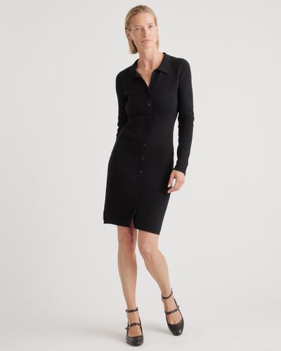 Quince Eco-Knit Button-Up Sweater Dress, Viscose - Black