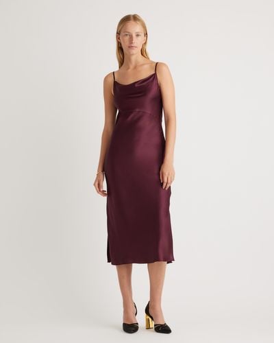 Quince Cowl Neck Slip Dress, Mulberry Silk - Red