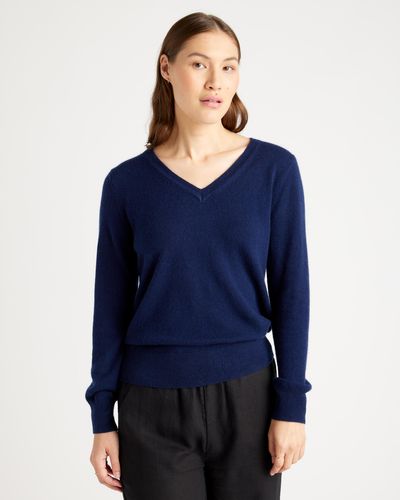 Quince Mongolian Cashmere V-Neck Sweater - Blue