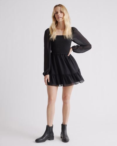 Quince Chiffon Smocked Mini Dress, Recycled Polyester - Black