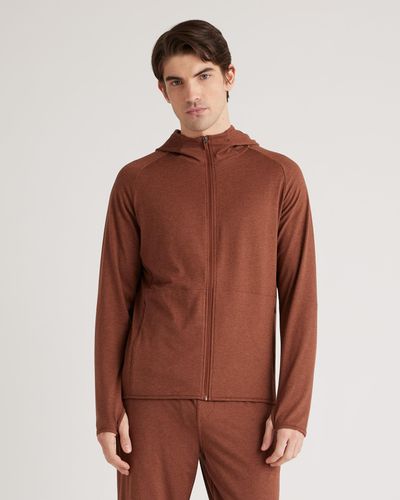 Quince Flowknit Performance Zip Hoodie, Recycled Polyester - Brown