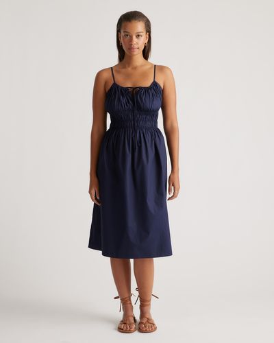 Quince Keyhole Midi Dress, Organic Cotton - Blue