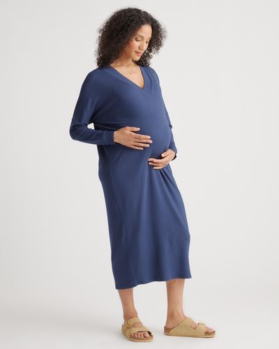 Quince French Terry Modal Maternity & Nursing Lounge Dress, Lenzing Modal - Blue