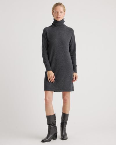 Quince Mongolian Cashmere Turtleneck Sweater Dress - Black
