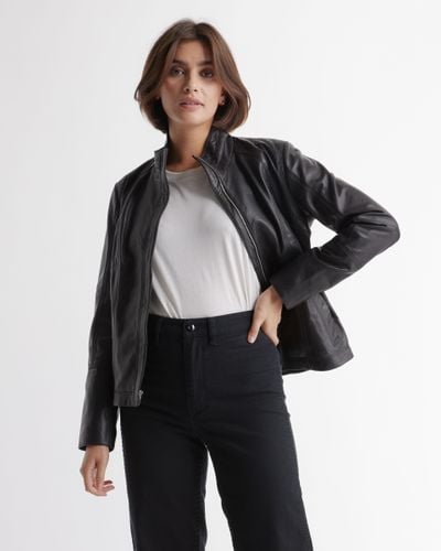 Quince Stand-Collar Jacket, Leather - Black