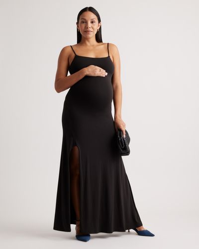 Quince Recycled Knit Maternity Maxi Dress, Recycled Polyester - Black
