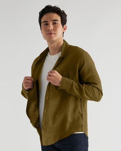 Quince 100% European Linen Long Sleeve Pocket Shirt - Green
