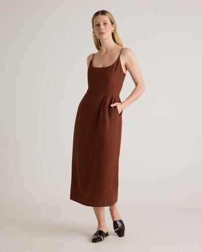 Quince 100% European Linen Scoop Neck Midi Dress - Brown