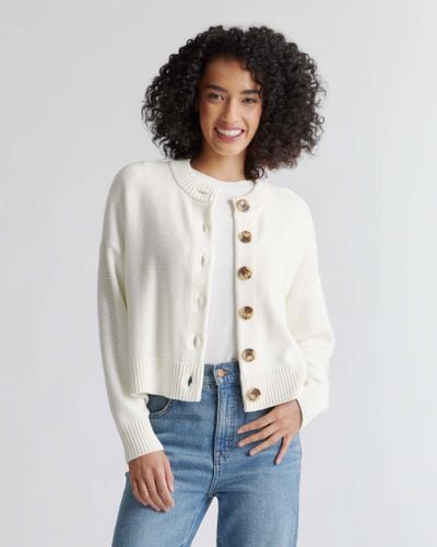 Quince Cropped Cardigan, Organic Cotton - White