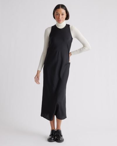 Quince Washable Stretch Silk Tank Top Midi Dress - Black