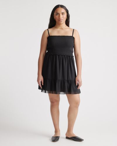 Quince Chiffon Smocked Sleeveless Mini Dress, Recycled Polyester - Black