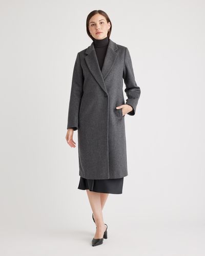 Quince Italian Wool Classic Single-Breasted Coat, Wool/Nylon - Black