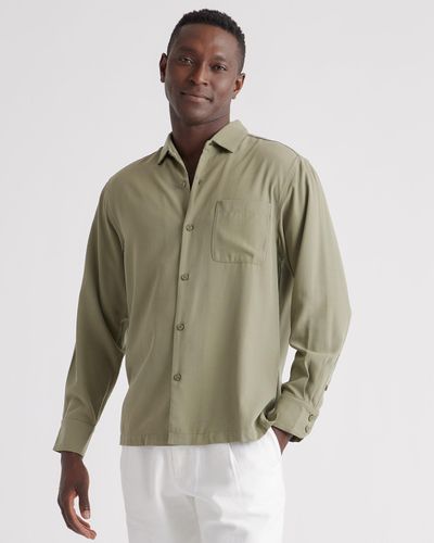 Quince 100% Silk Twill Long Sleeve Shirt - Green