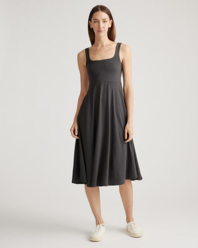 Quince Flowknit Breeze Fit & Flare Dress, 100% Polyester - Black