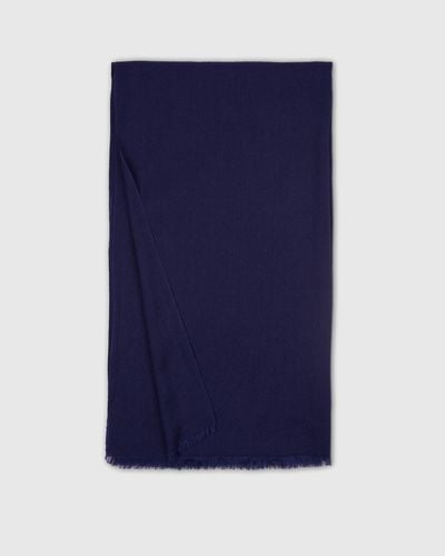 Quince Featherweight Cashmere Silk Frayed Edge Scarf - Blue