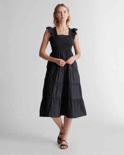 Quince Smocked Midi Dress, Organic Cotton - Black