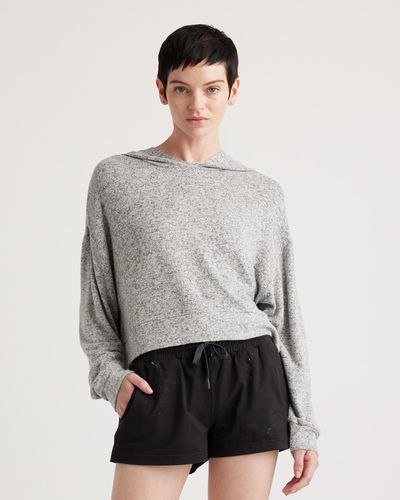 Quince Brushed Lounge Cropped Pullover Hoodie, Rayon - Gray