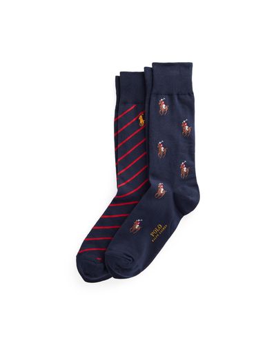 Ralph Lauren Cotton Signature Pony & Striped Sock 2-pack in Navy (Blue) for Men - Lyst