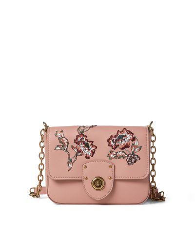 Ralph Lauren Leather Floral Crossbody Bag in Pink - Lyst