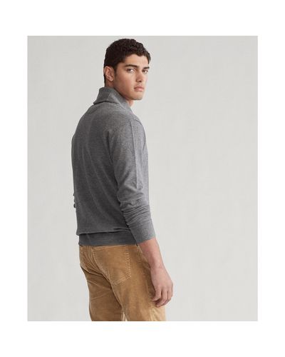 Polo Ralph Lauren Cotton Luxury Jersey Shawl Pullover in Gray for 