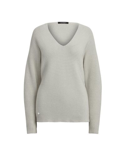 Ralph Lauren Combed Cotton V-neck Sweater in Pearl Grey Heather (Gray) -  Lyst