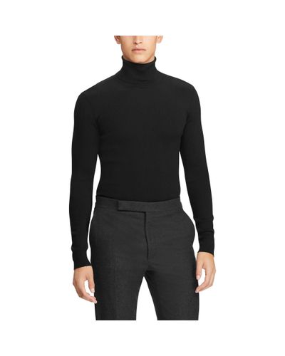 Ralph Lauren Purple Label Wool Rlx Slim Ribbed Merino Jumper in Black for Men - Lyst
