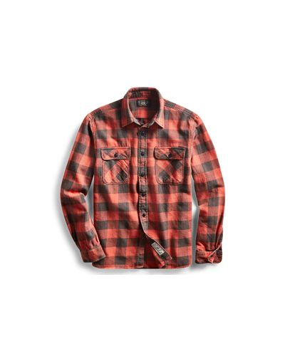 RRL Cotton Matlock Plaid Twill Workshirt in Red for Men | Lyst