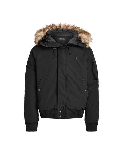 Ralph Lauren Faux Fur-trim Down Bomber Jacket in Black for Men - Lyst
