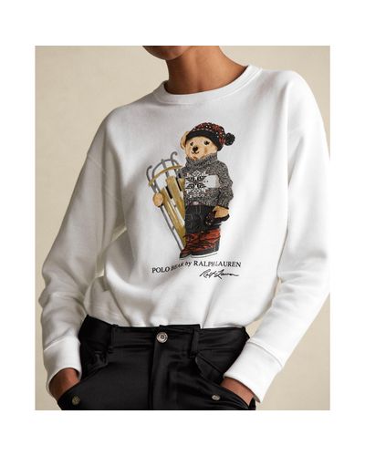 Ralph Lauren Cotton Sled Polo Bear Sweatshirt in White | Lyst