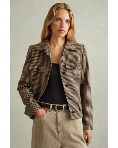 Reiss Lena - Black/camel Dogtooth Check Collared Jacket - Brown