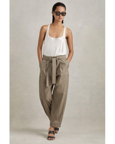 Reiss Delia - Khaki Cotton Tapered Parachute Trousers - Natural