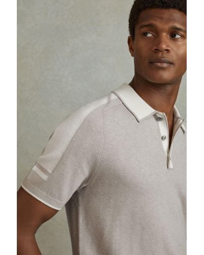 Reiss Brunswick - Oatmeal Off White Wool-cotton Contrast Polo Shirt - Grey