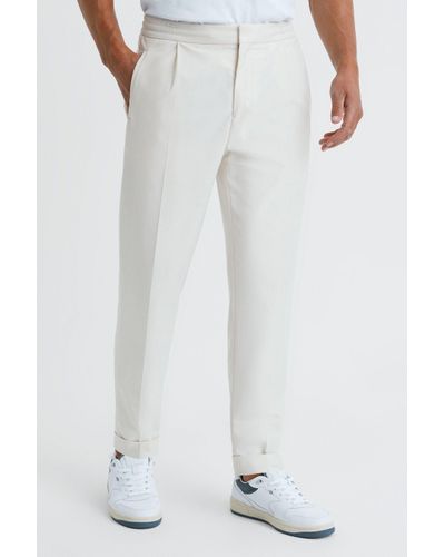 Reiss Brighton - Ecru Relaxed Drawstring Trousers With Turn-ups - White