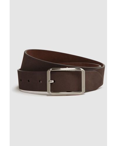 Reiss Rowan - Chocolate/tan Nubuck Leather Reversible Belt, 34 - Brown