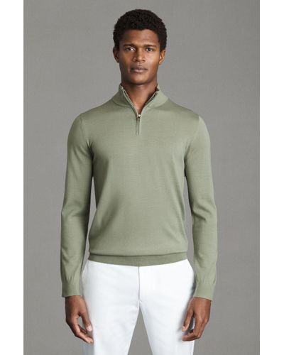 Reiss 2 - Kale/dove Blue Blackhall Pack Two Pack Of Merino Wool Zip-neck Jumpers - Green