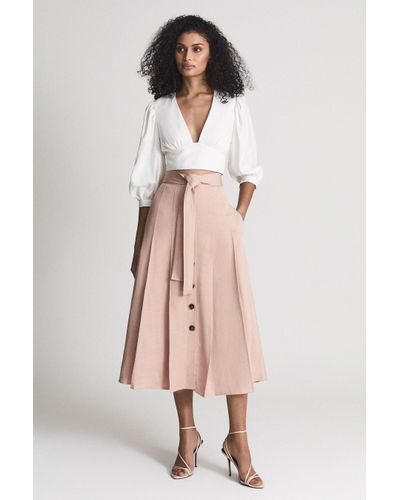 Reiss Oakley - Blush Button Midi Skirt, Us 10 - Pink