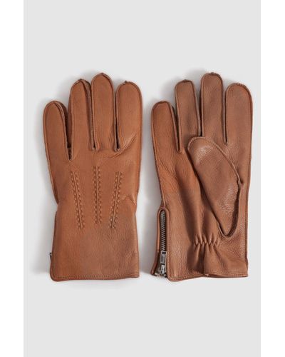 Reiss Iowa - Tan Leather Gloves - Brown