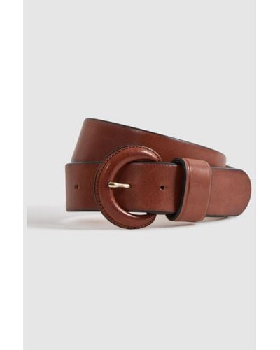 Reiss Nina - Tan Leather Round Buckle Belt - Brown