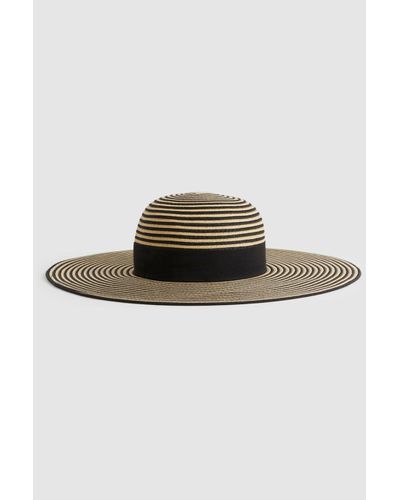 Reiss Emilia Paper Straw Wide Brim Hat - Black And Brown Stripe - Multicolour