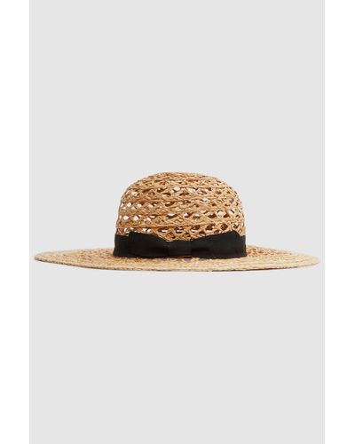 Reiss Eloise Crochet Wide Brim Hat - Brown Raffia Plain