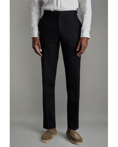 Reiss Kin - Black Slim Fit Linen Adjuster Trousers