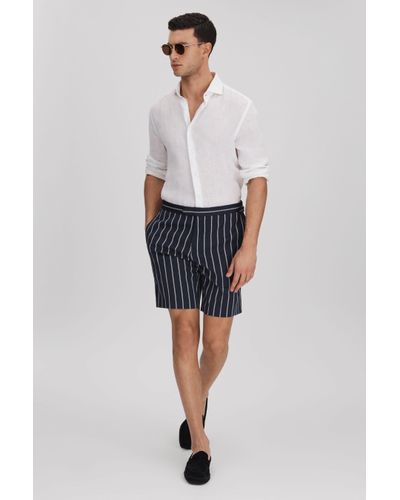 Reiss Lake - Navy/white Striped Side Adjuster Shorts - Blue