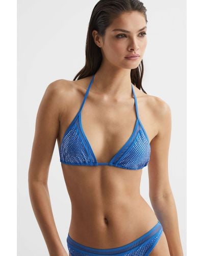 Reiss Tyra - Blue Embellished Halter Bikini Top, Us 4
