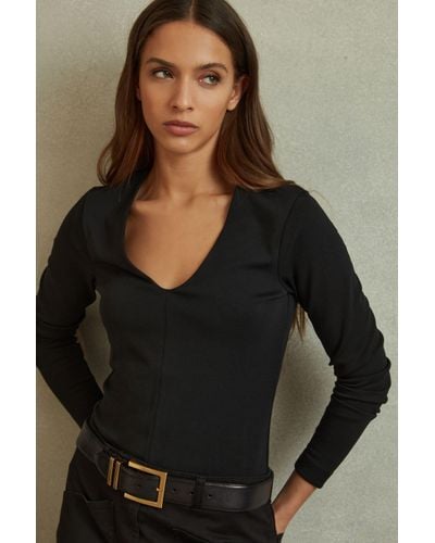 Reiss Farrah - Black Modal Blend V-neck Top