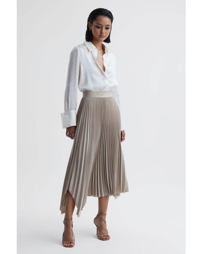 Reiss Jodie - Champagne Pleated Asymmetric Midi Skirt, Us 12 - Grey