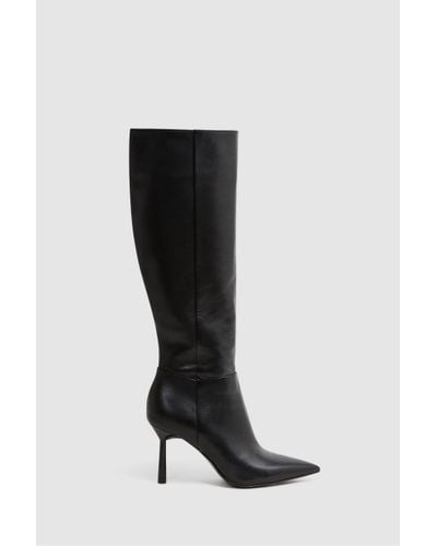 Reiss Gracyn - Black Leather Knee High Heeled Boots, Uk 3 Eu 36